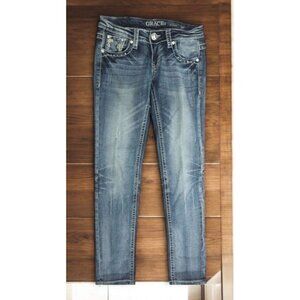 Grace In LA Womens Western‎ Skinny Jeans 27 -30x31 Embellished Cross Back Pocket